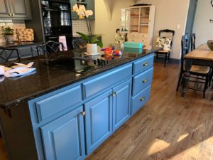 Kitchen island painted blue