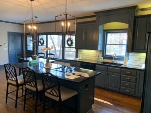 Kitchen Cabinets and Island Painted Navy Blue